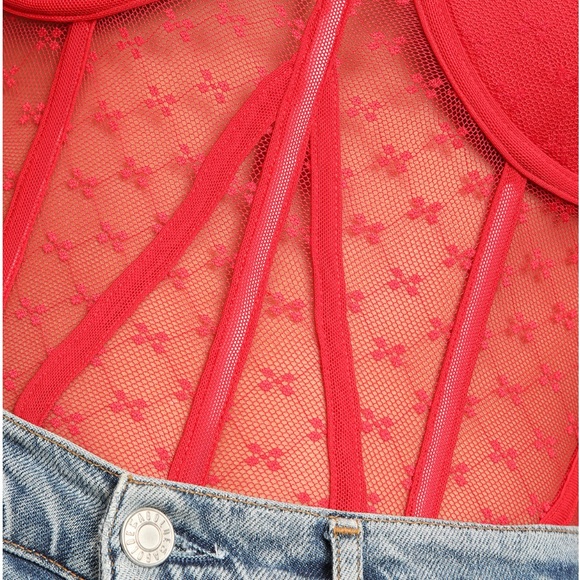 Red Mesh Corset Bodysuit XL - NWT - Picture 6 of 9